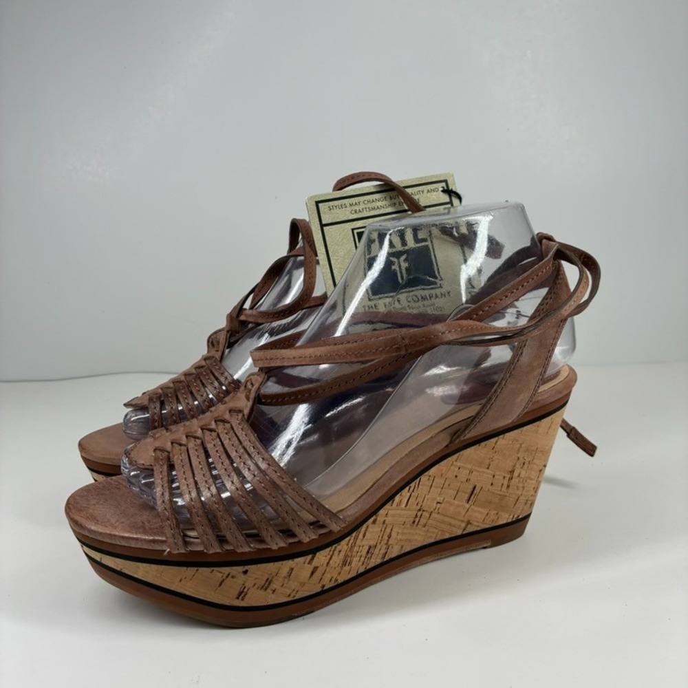 FRYE Carlie Strappy Women's US 6.5M Brown Leather Huarache Wedge Platform Sandal